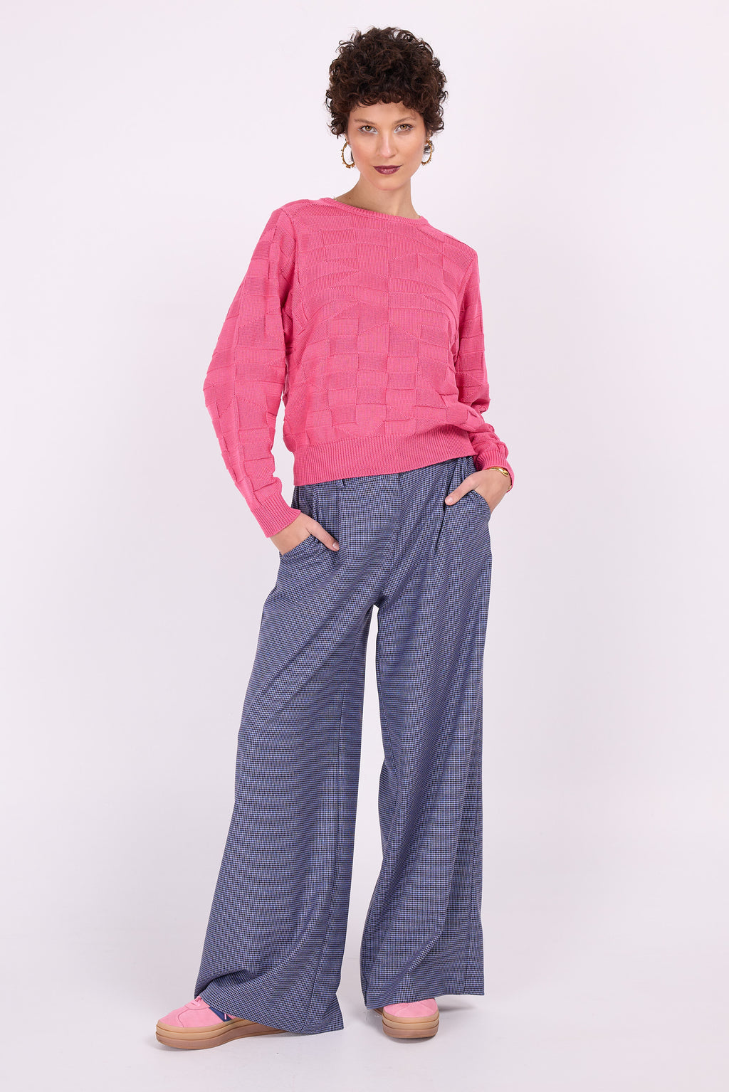 Edward-Hose in blauem Hahnentrittmuster