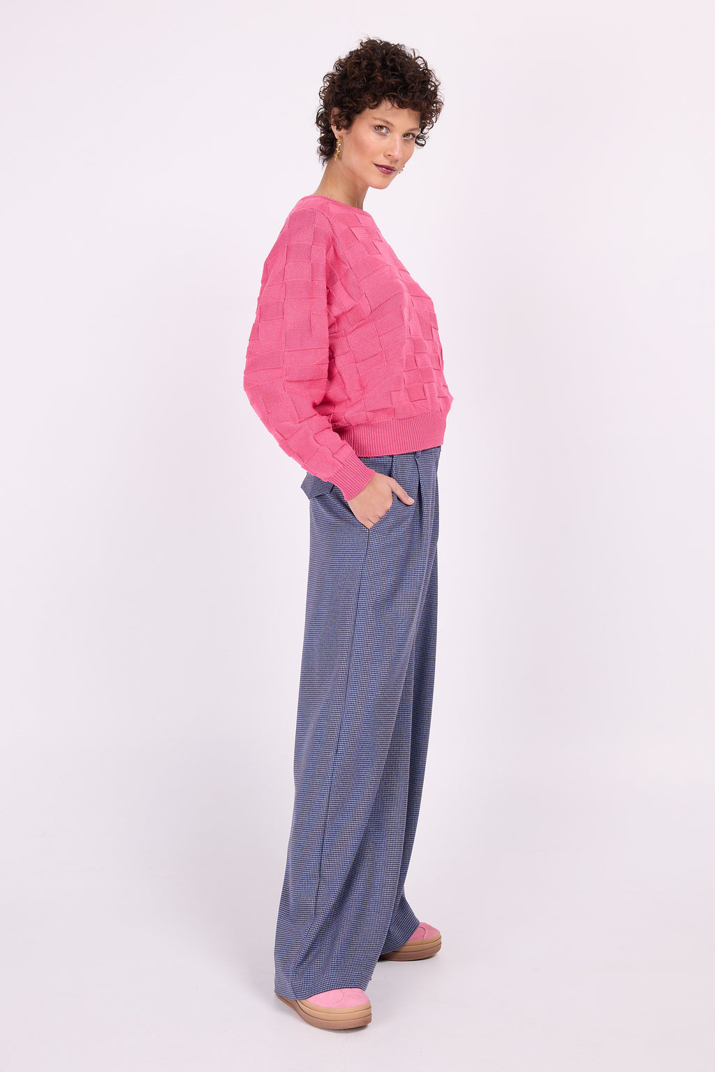 Edward-Hose in blauem Hahnentrittmuster