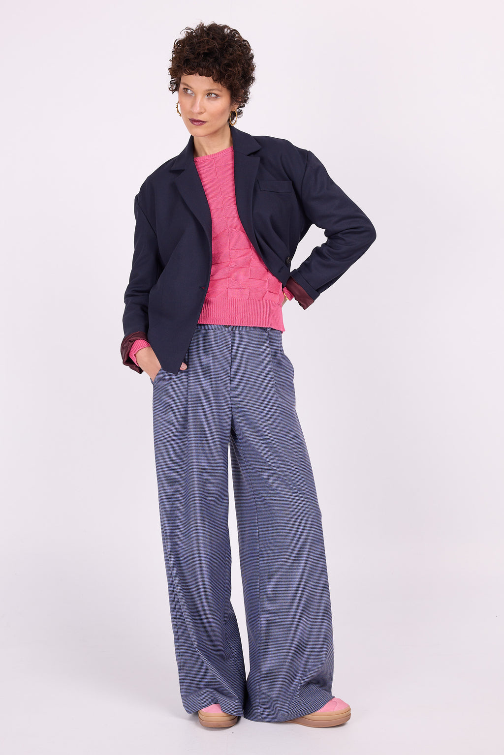 Edward-Hose in blauem Hahnentrittmuster