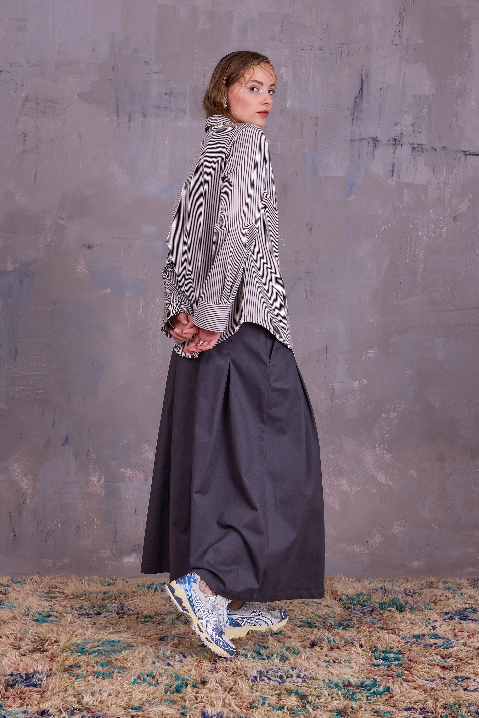 Ginny shirt in brown ecru vintage cotton stripes