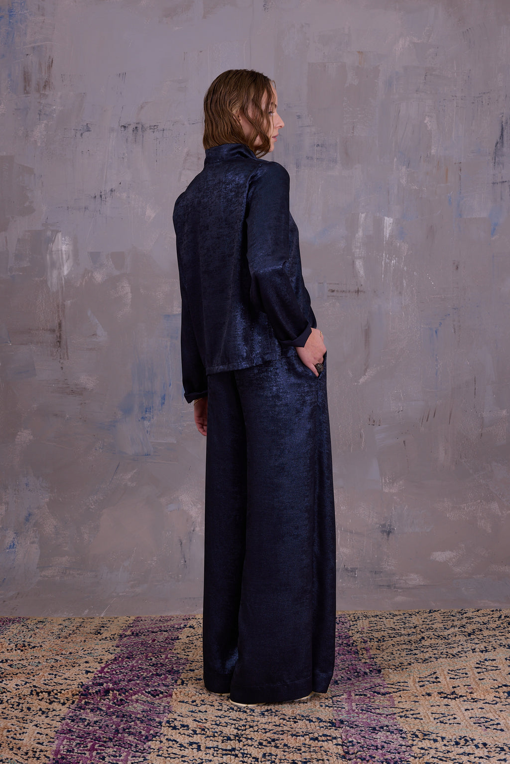 Cecile asymmetrical blouse in shiny sapphire