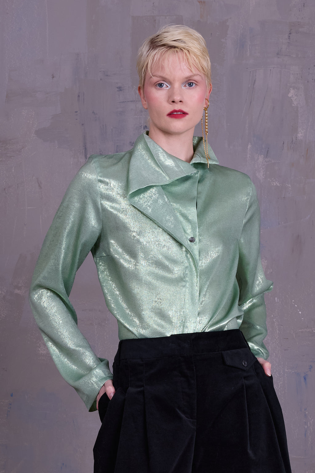 Cecile asymmetrical blouse in glossy mint