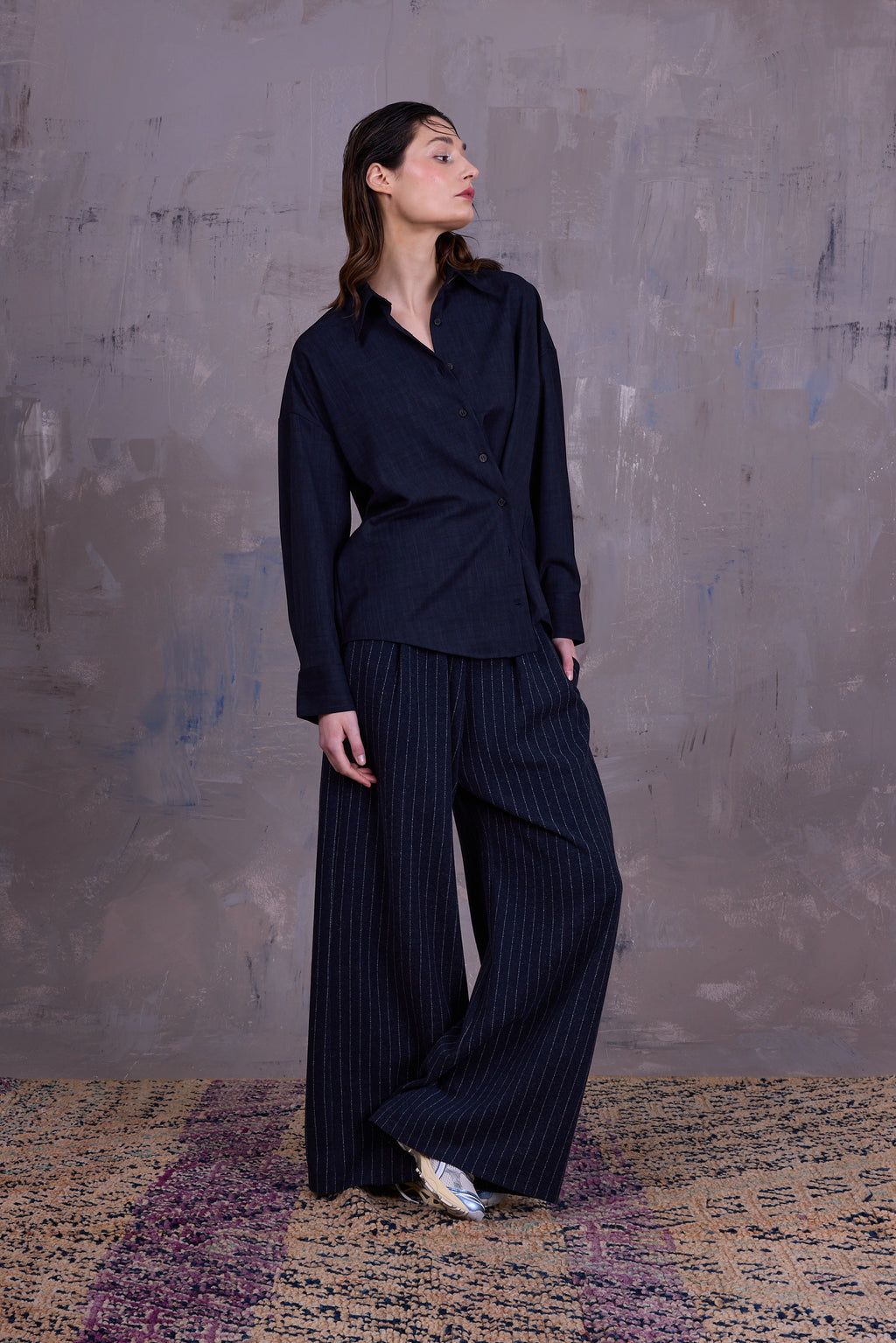 Gia asymmetrische blouse in deep blue