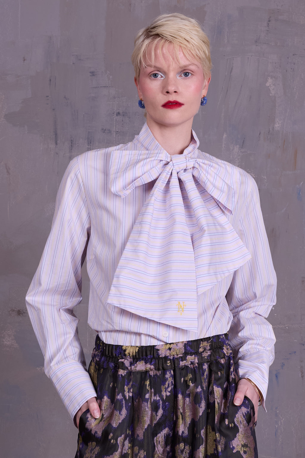 Gilou shirt in lilac blue vintage cotton stripes