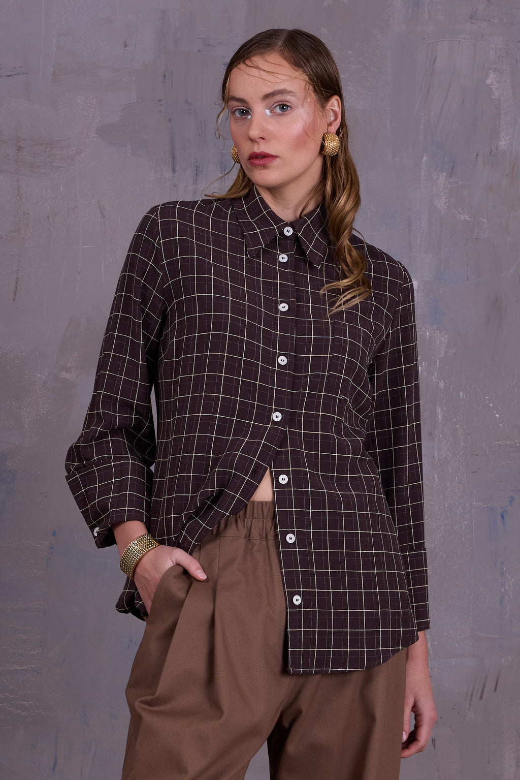 Filou hemd in brown ecru checks