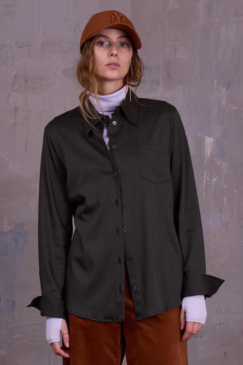 Filou hemd in dark olive satijn