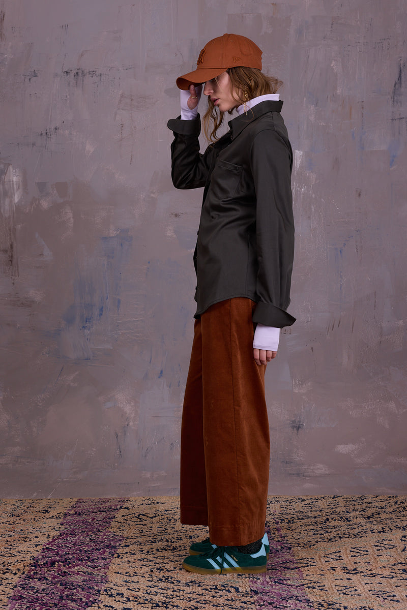 Filou hemd in dark olive satijn