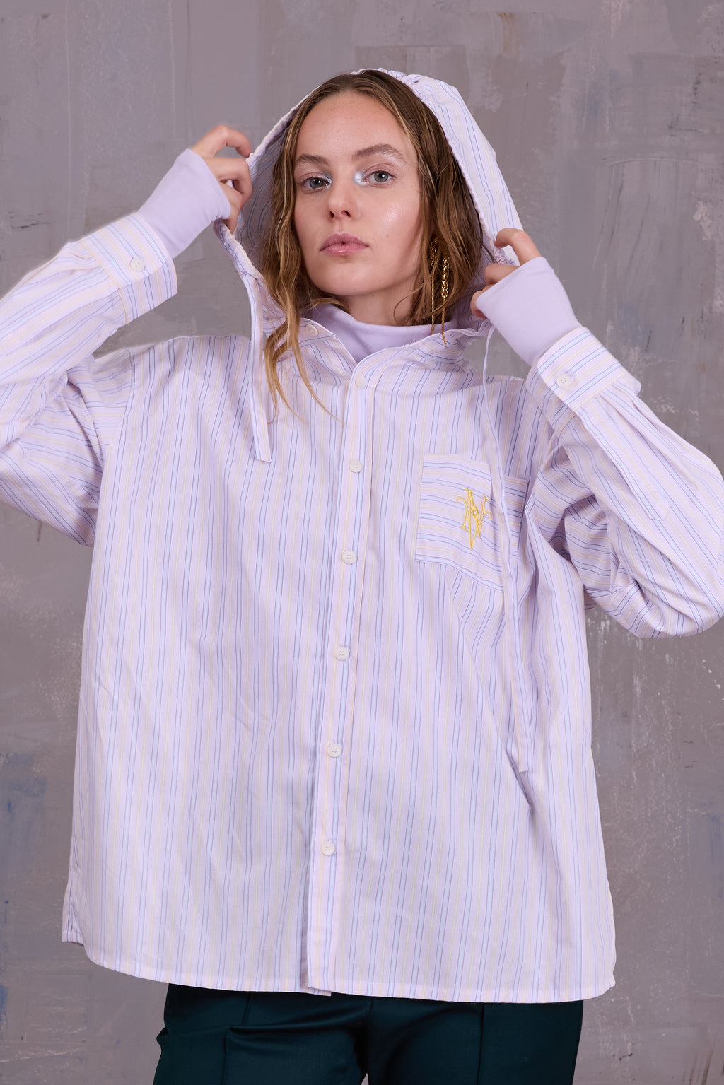 Gonzola hemd in lilac blue vintage cotton stripes