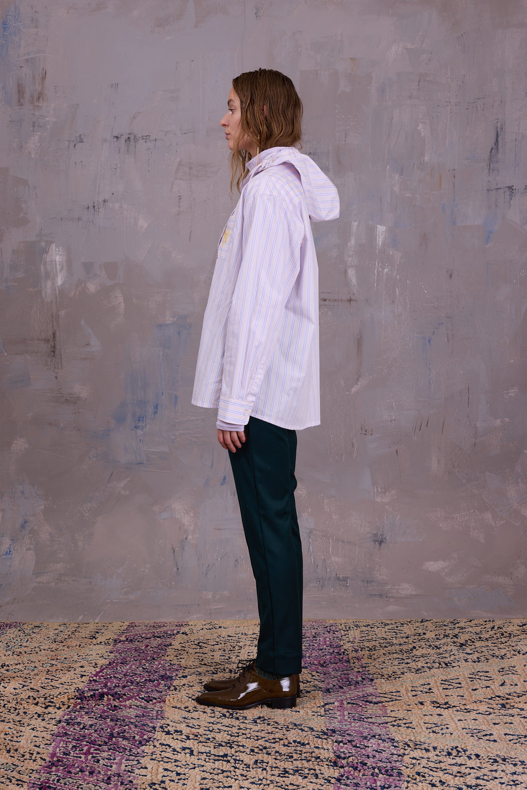 Gonzola hemd in lilac blue vintage cotton stripes