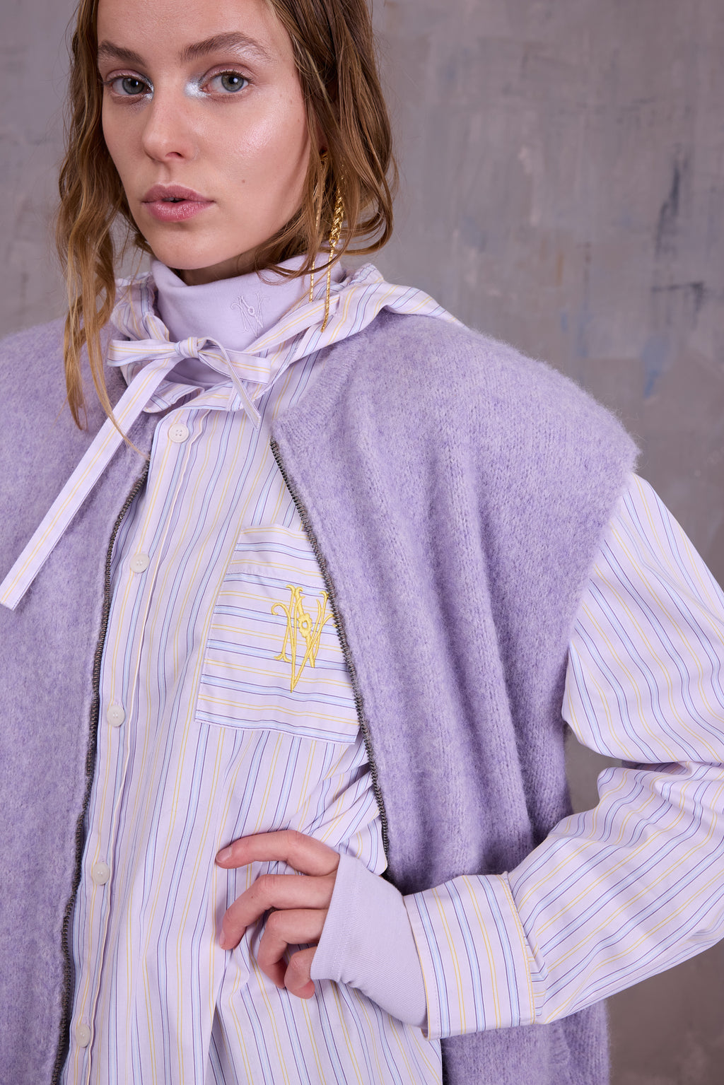 Gonzola hemd in lilac blue vintage cotton stripes