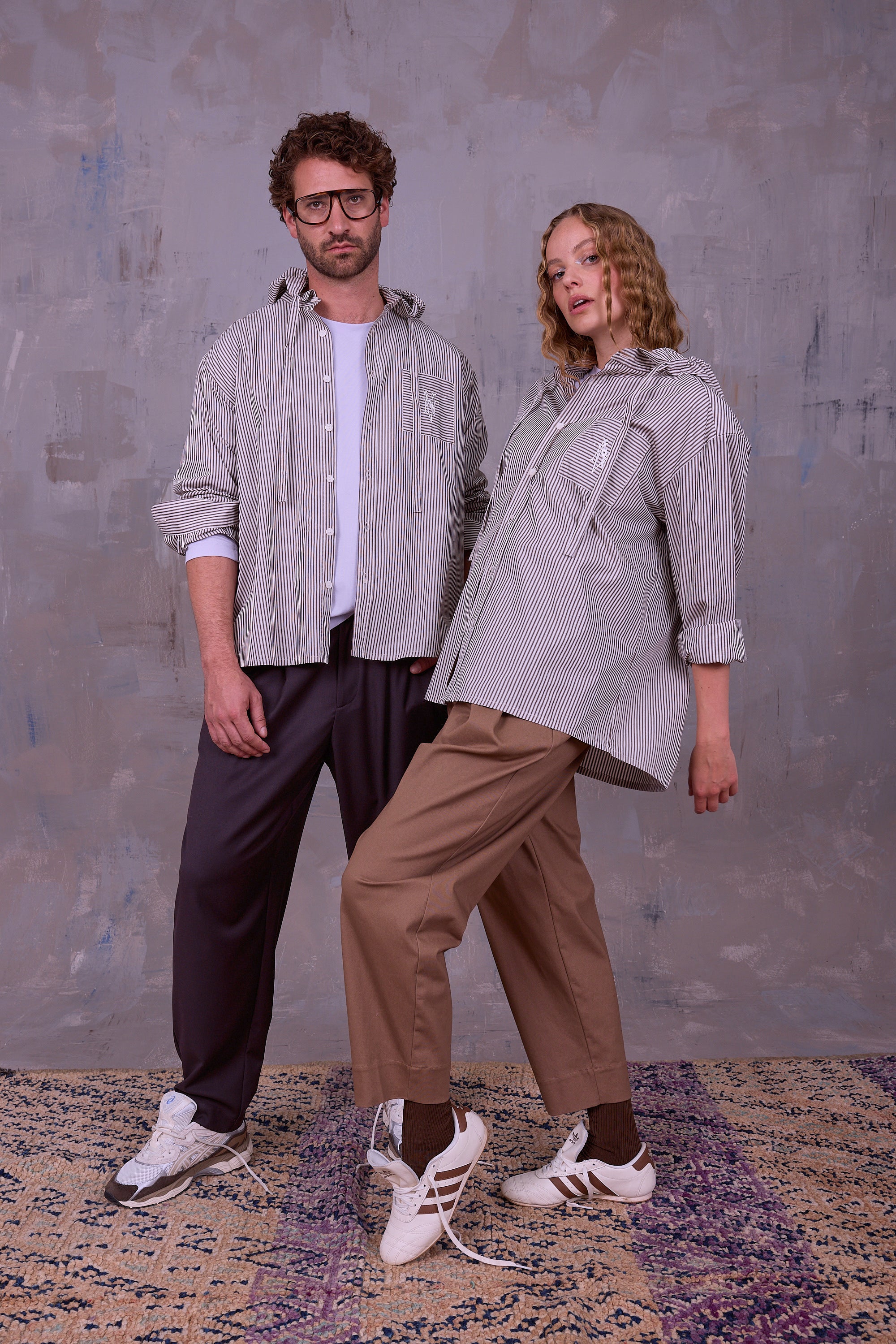 Gonzola hemd in brown ecru vintage cotton stripes