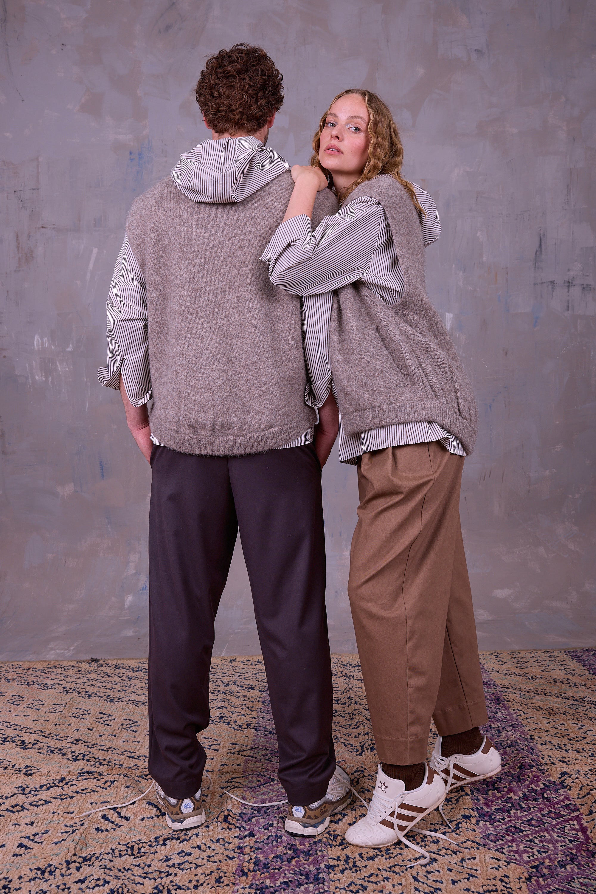 Gonzola hemd in brown ecru vintage cotton stripes