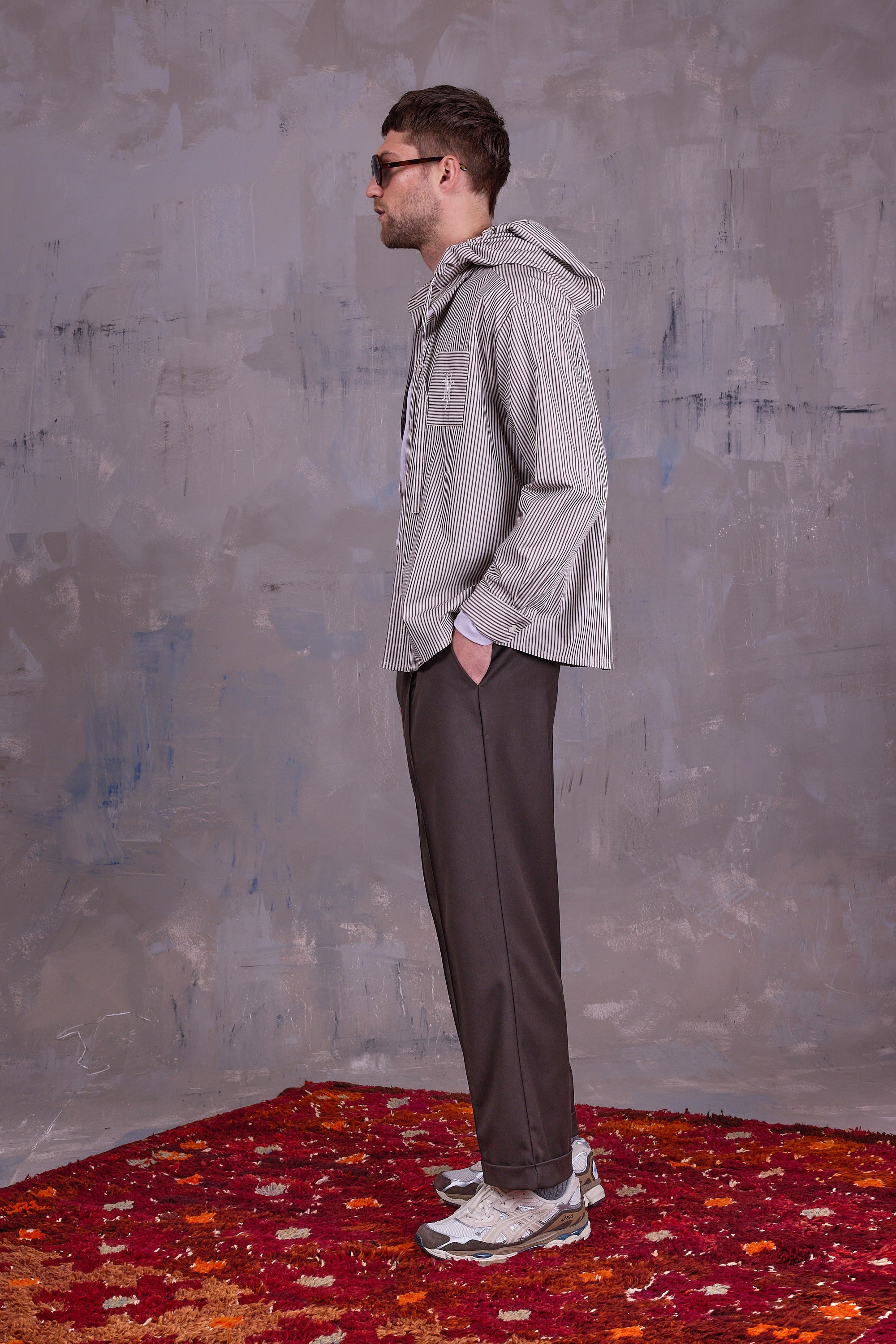 Gonzola hemd in brown ecru vintage cotton stripes