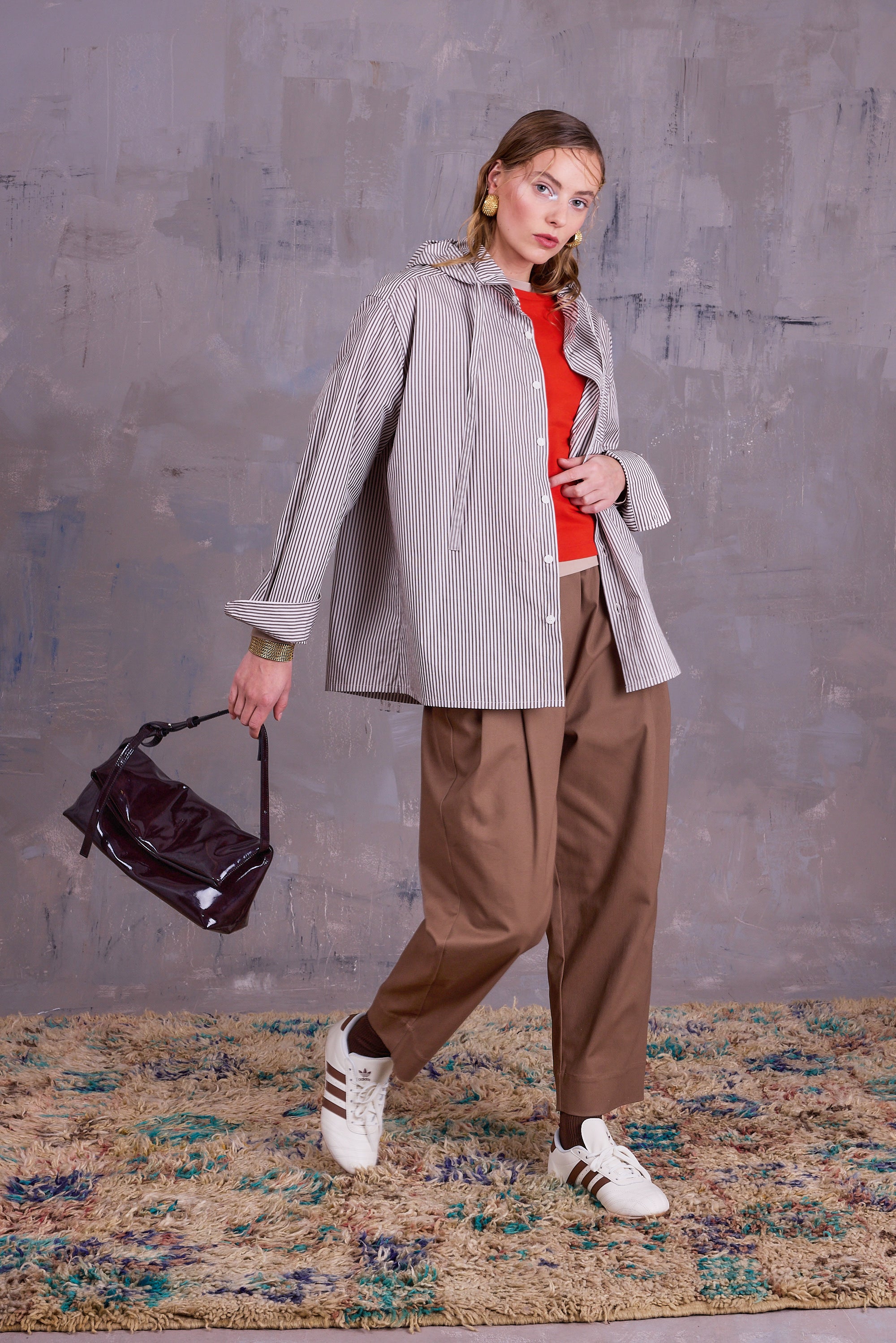 Gonzola hemd in brown ecru vintage cotton stripes