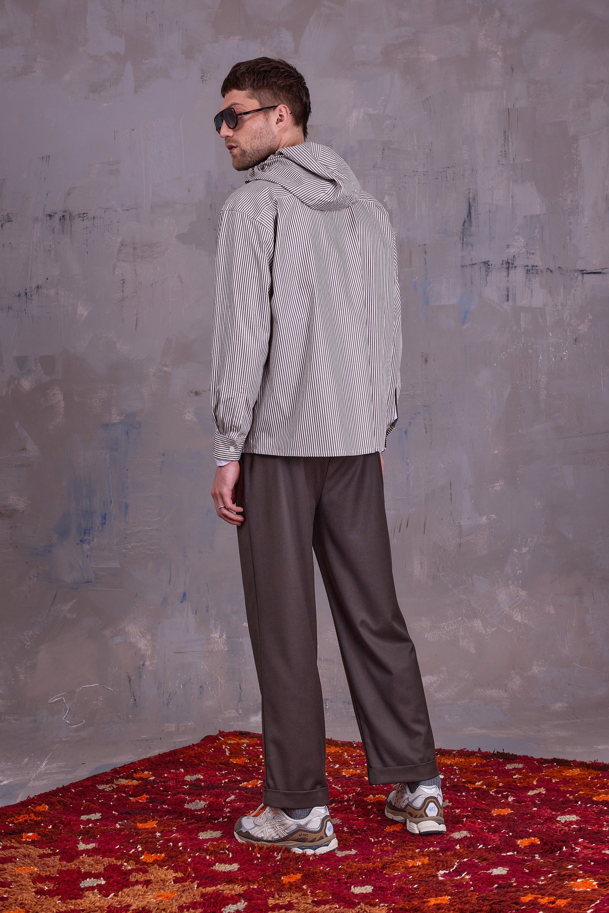 Gonzola hemd in brown ecru vintage cotton stripes