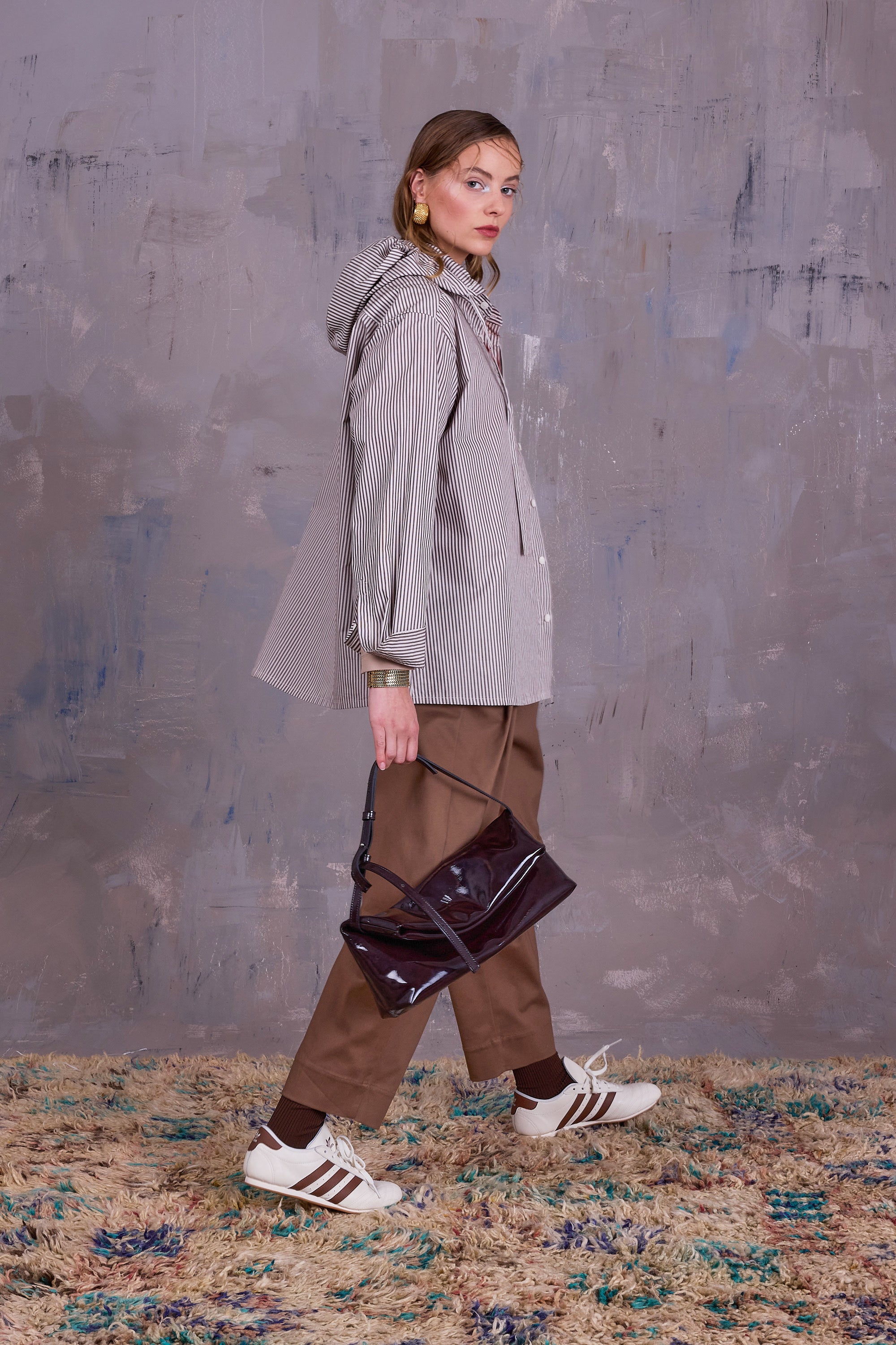 Gonzola hemd in brown ecru vintage cotton stripes