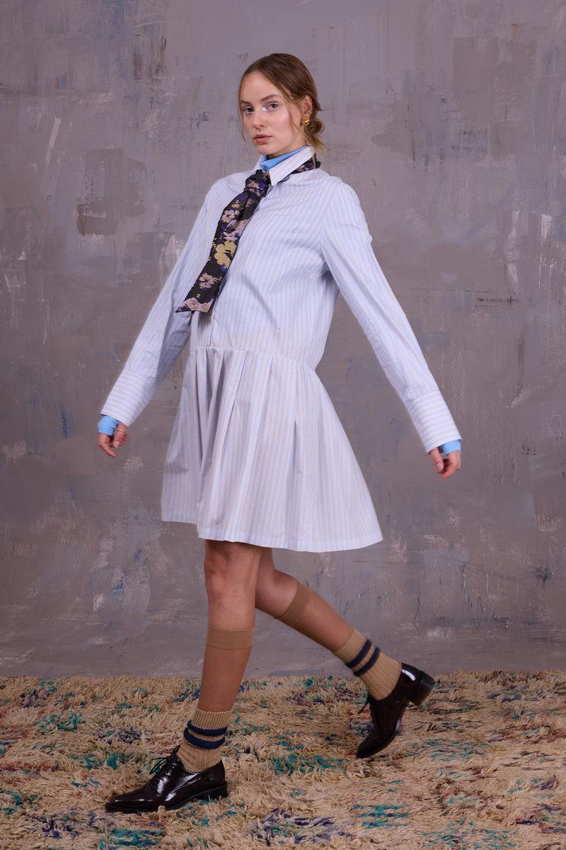 Gabe dress in blue vintage cotton stripes