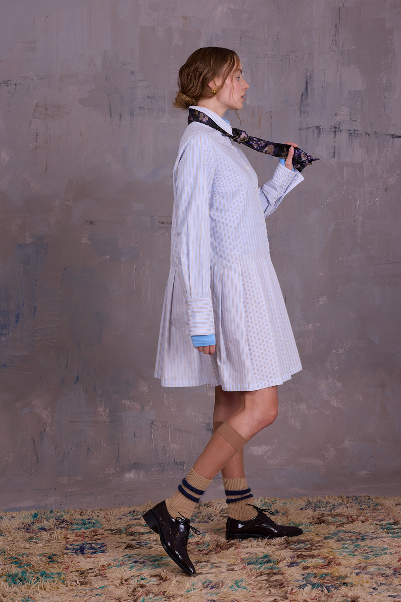 Gabe dress in blue vintage cotton stripes
