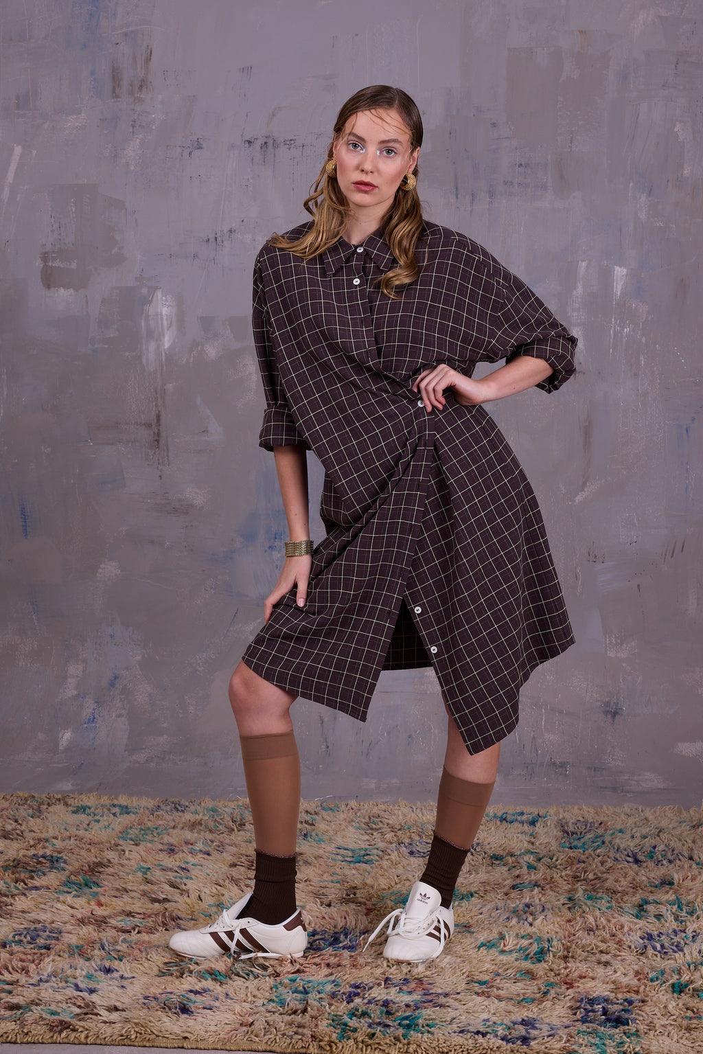 Gardena dress in brown ecru checks