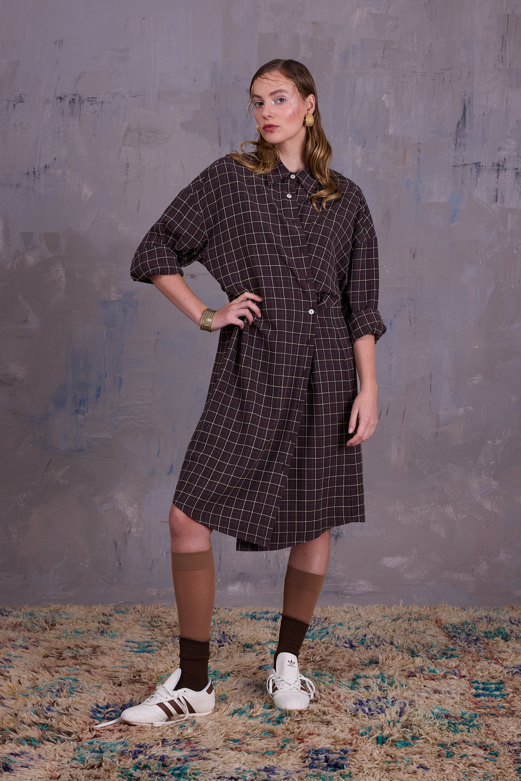 Gardena dress in brown ecru checks