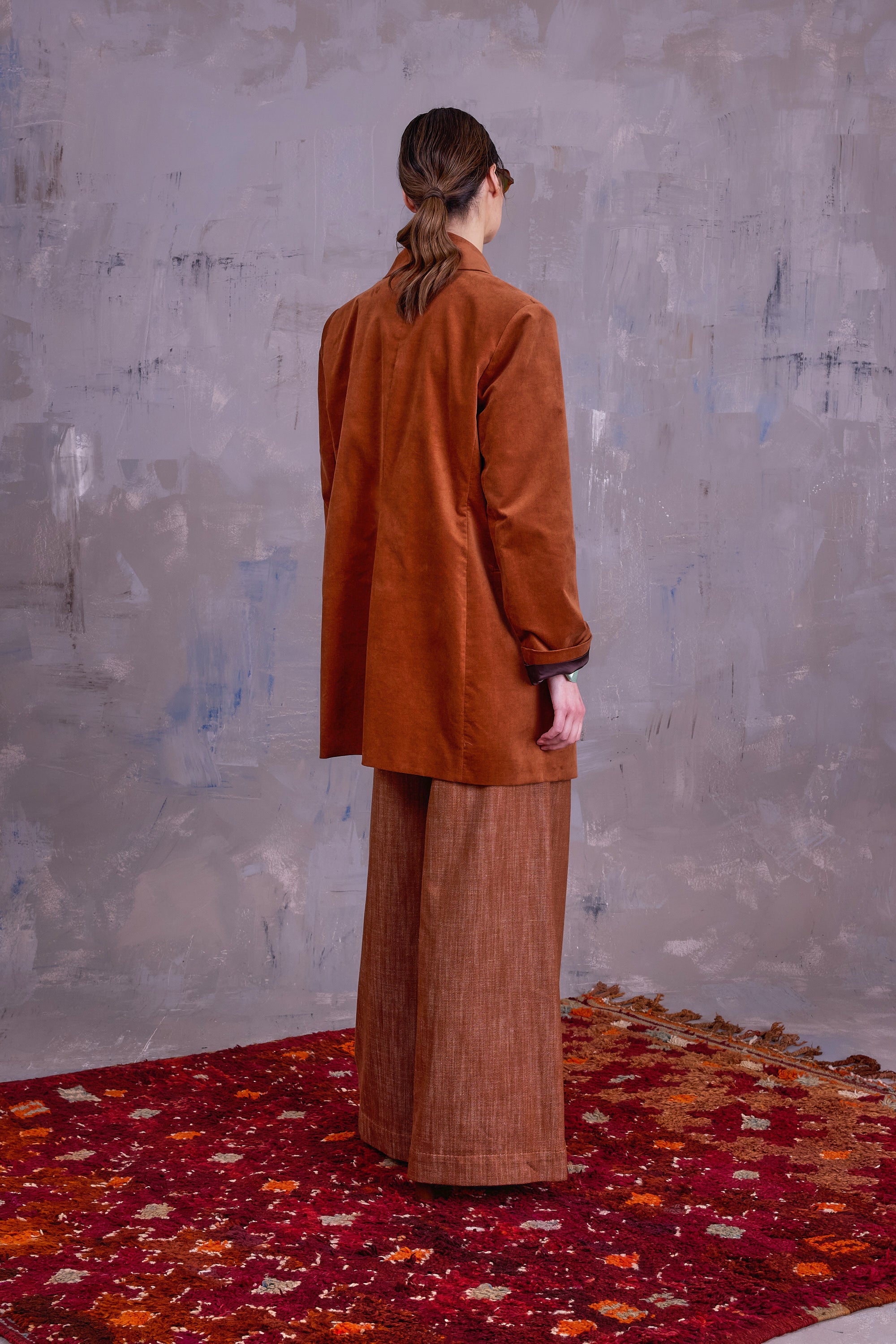 Gaspar formal coat in hazelnut velvet