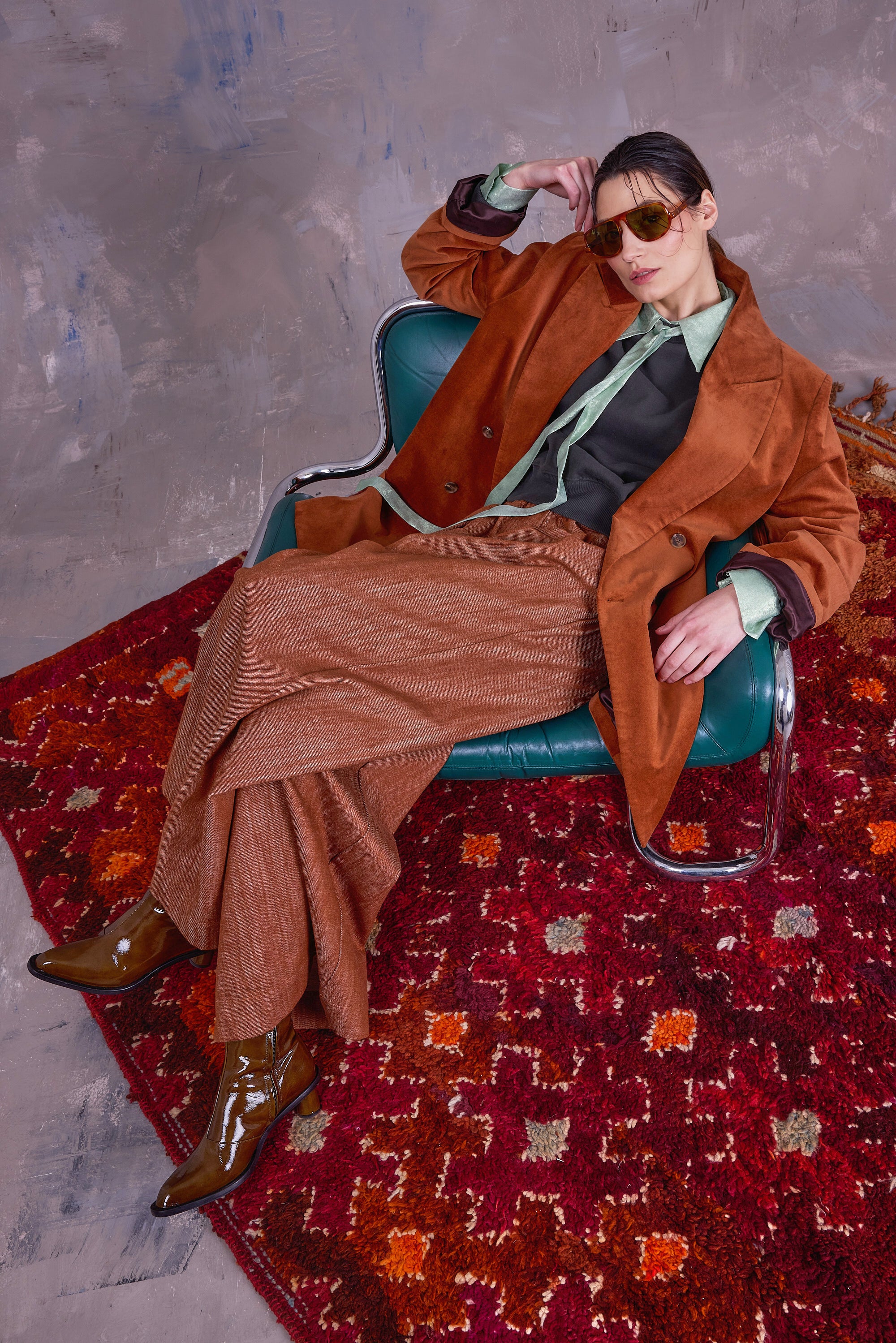 Gaspar formal coat in hazelnut velvet