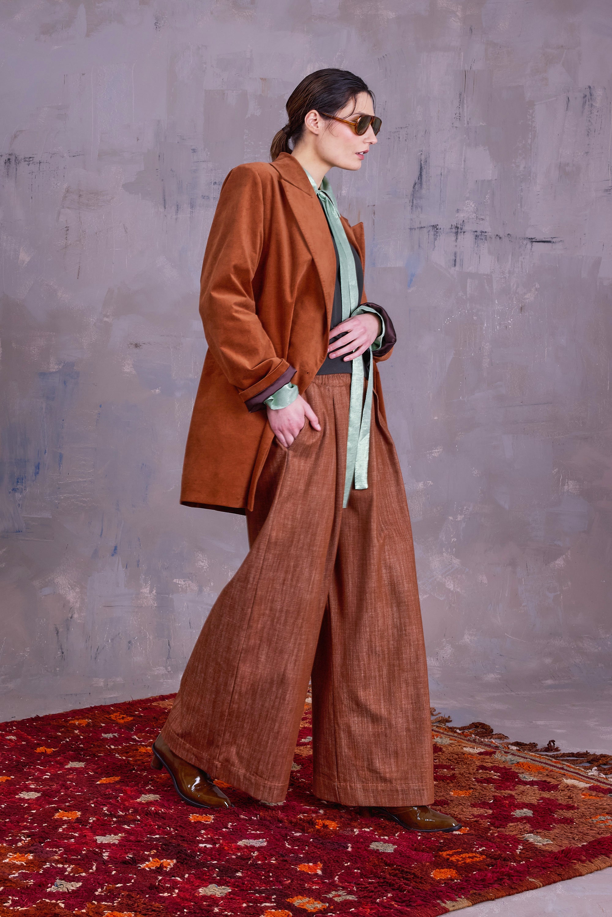Gaspar formal coat in hazelnut velvet