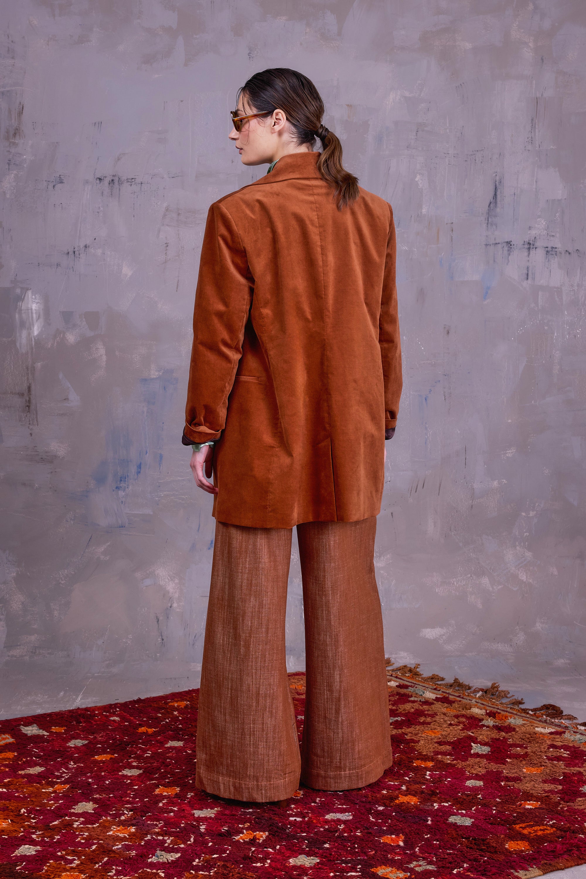 Gaspar formal coat in hazelnut velvet