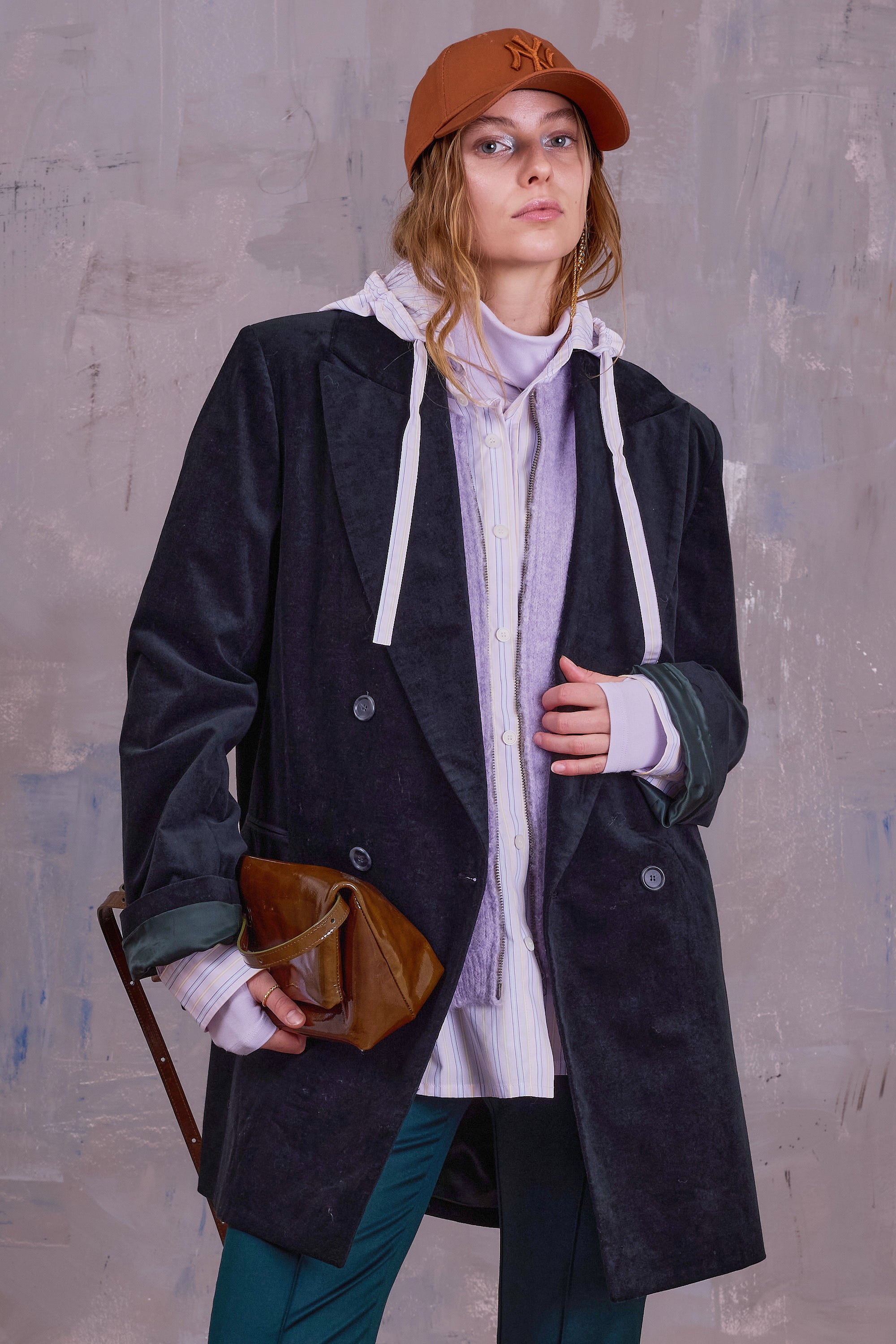 Gaspar formal coat in black forest velvet