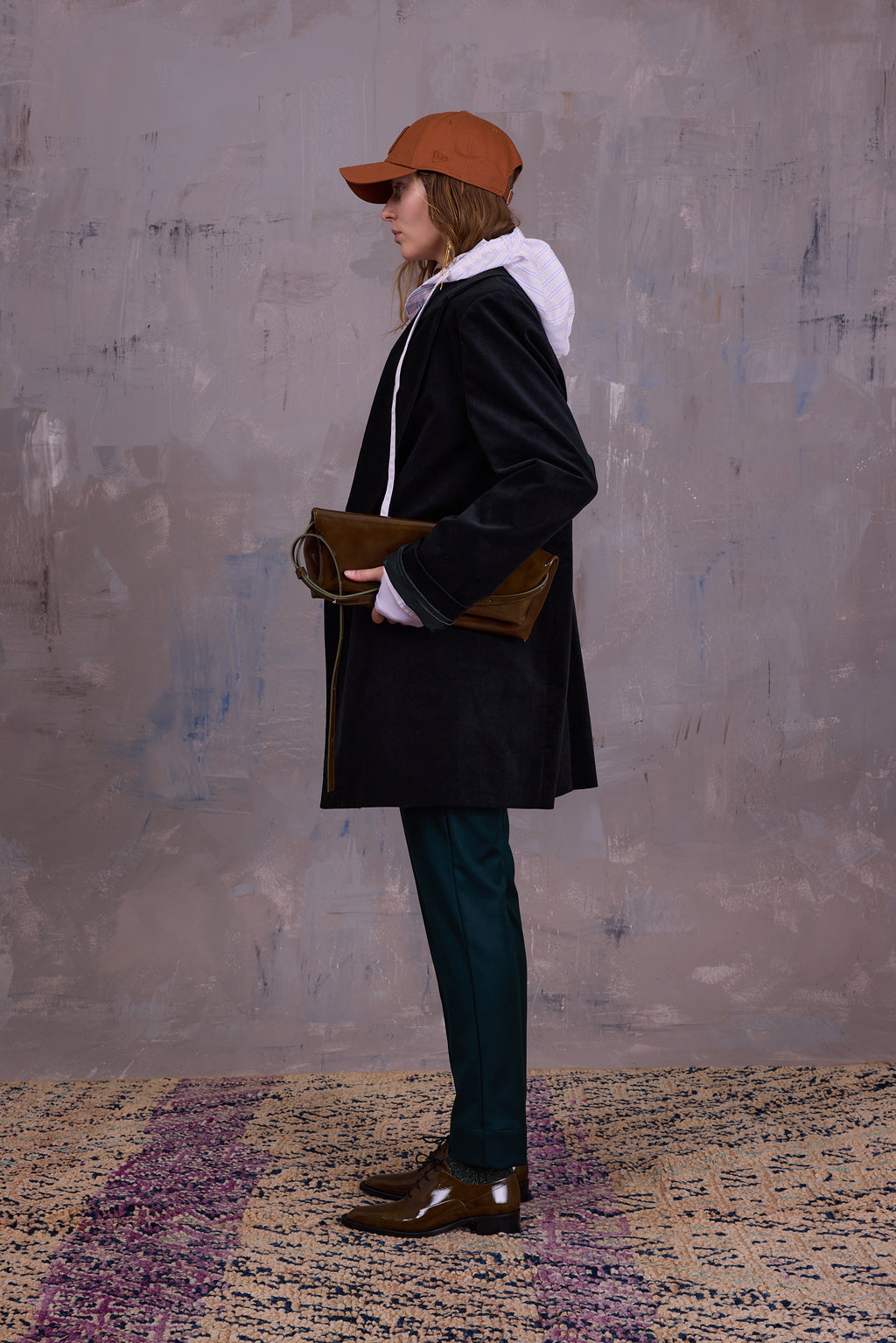 Gaspar formal coat in black forest velvet