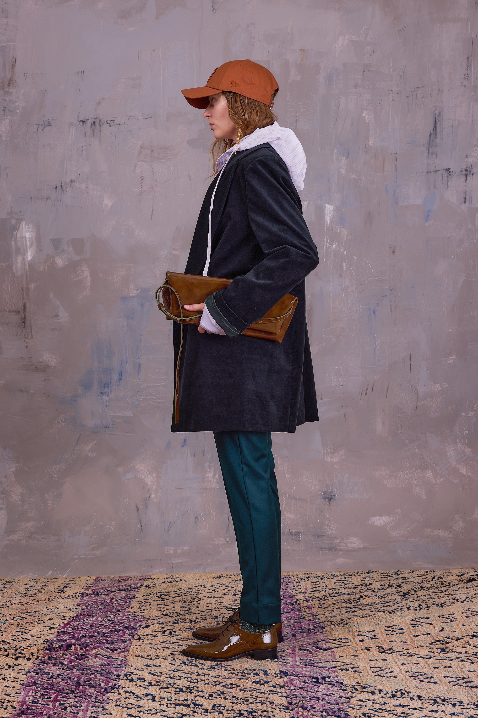 Gaspar formal coat in black forest velvet