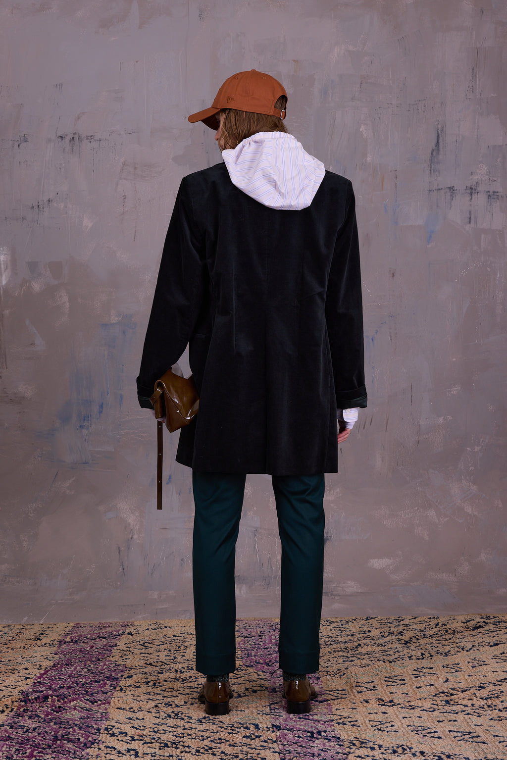 Gaspar formal coat in black forest velvet