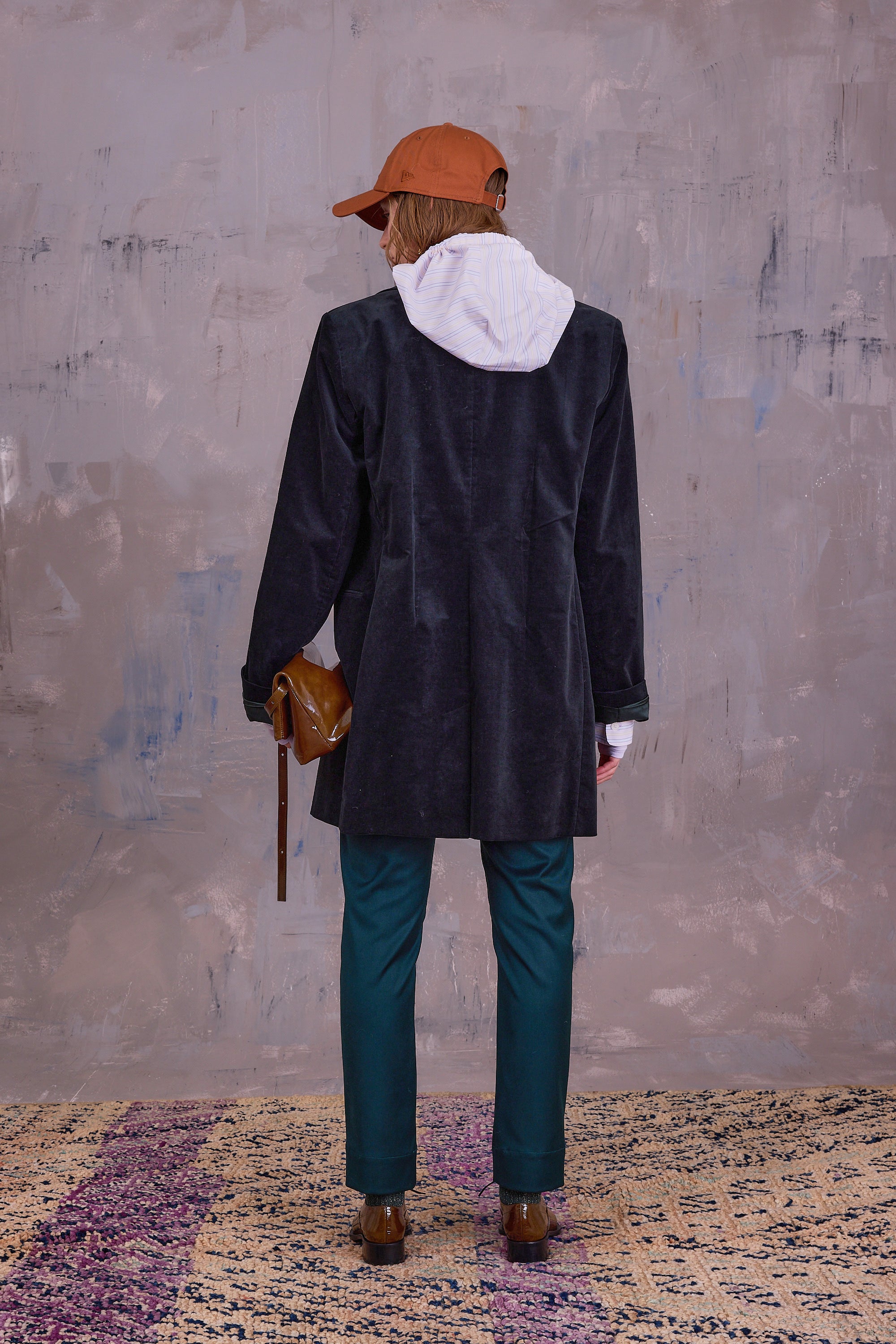 Gaspar formal coat in black forest velvet