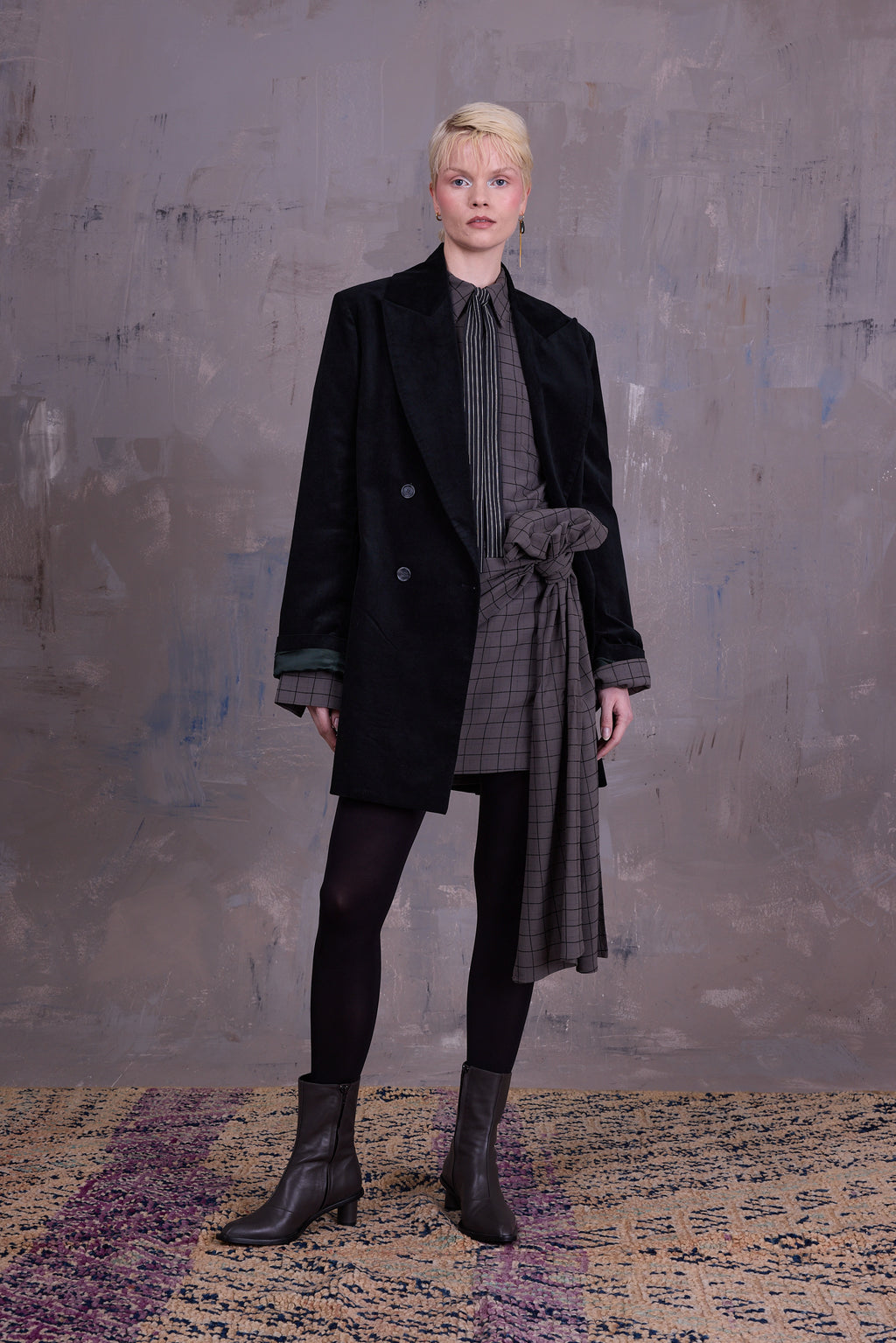 Gaspar formal coat in black forest velvet