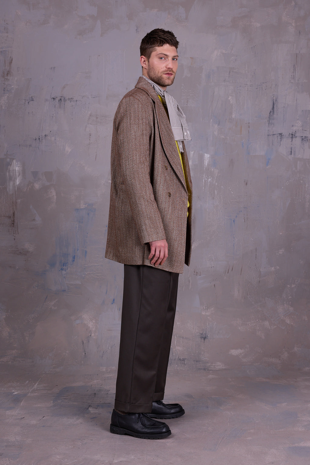 Gaspar formal coat in coconut herringbone