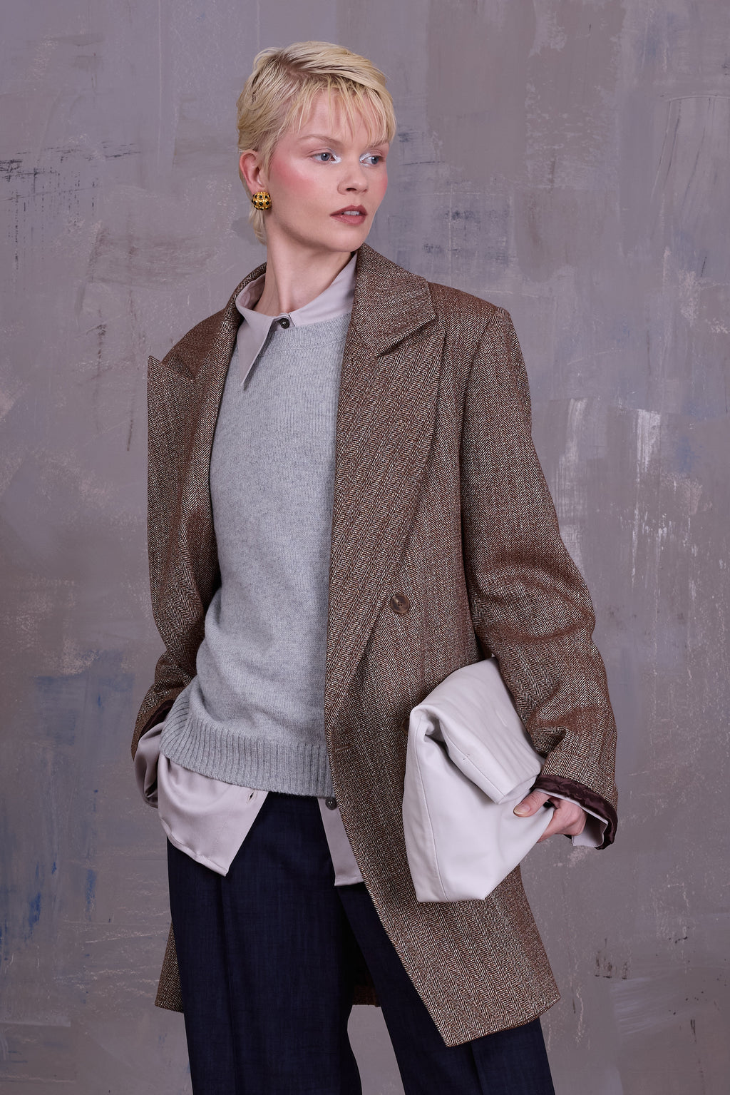 Gaspar formal coat in coconut herringbone