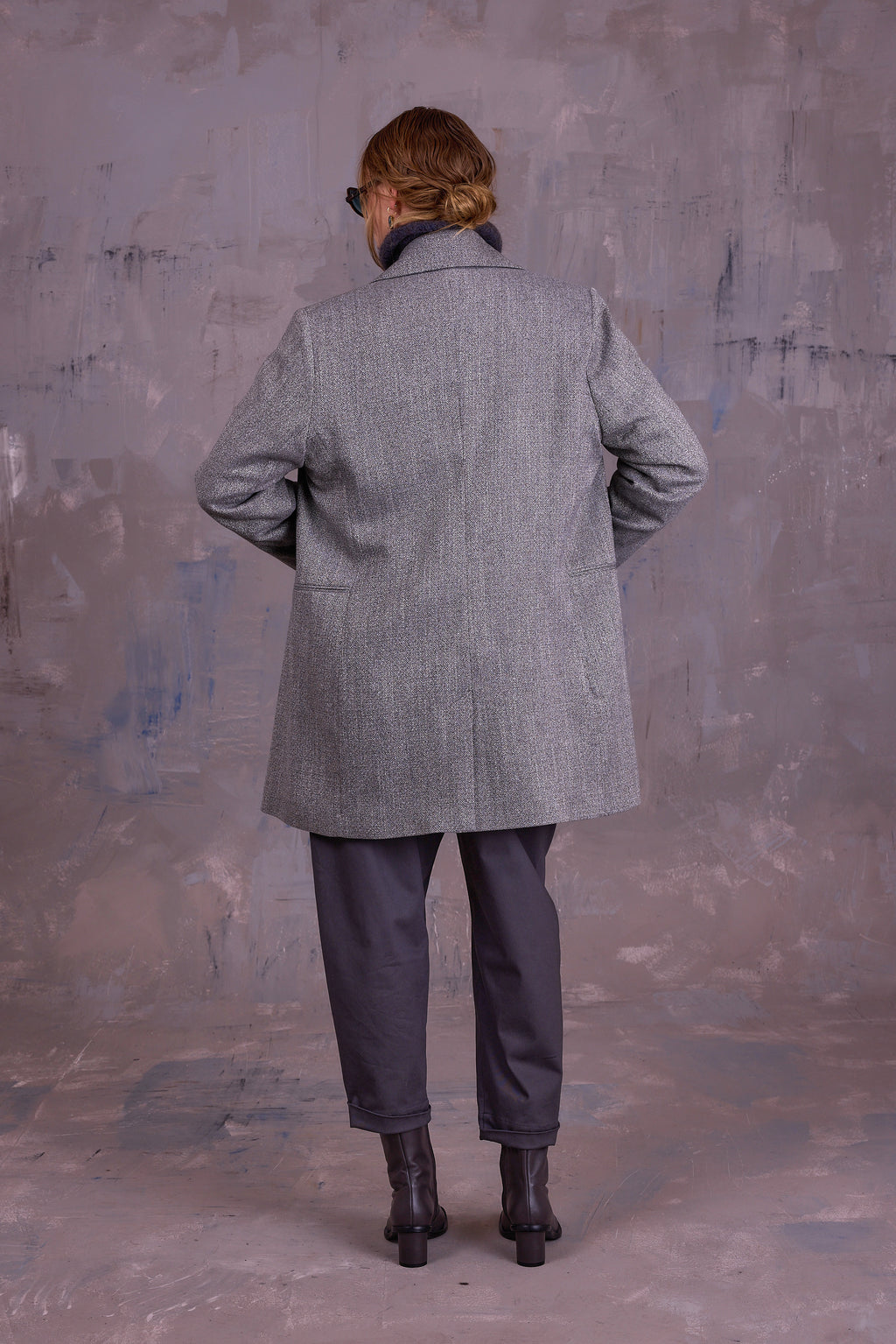 Gaspar formal coat in grey herringbone