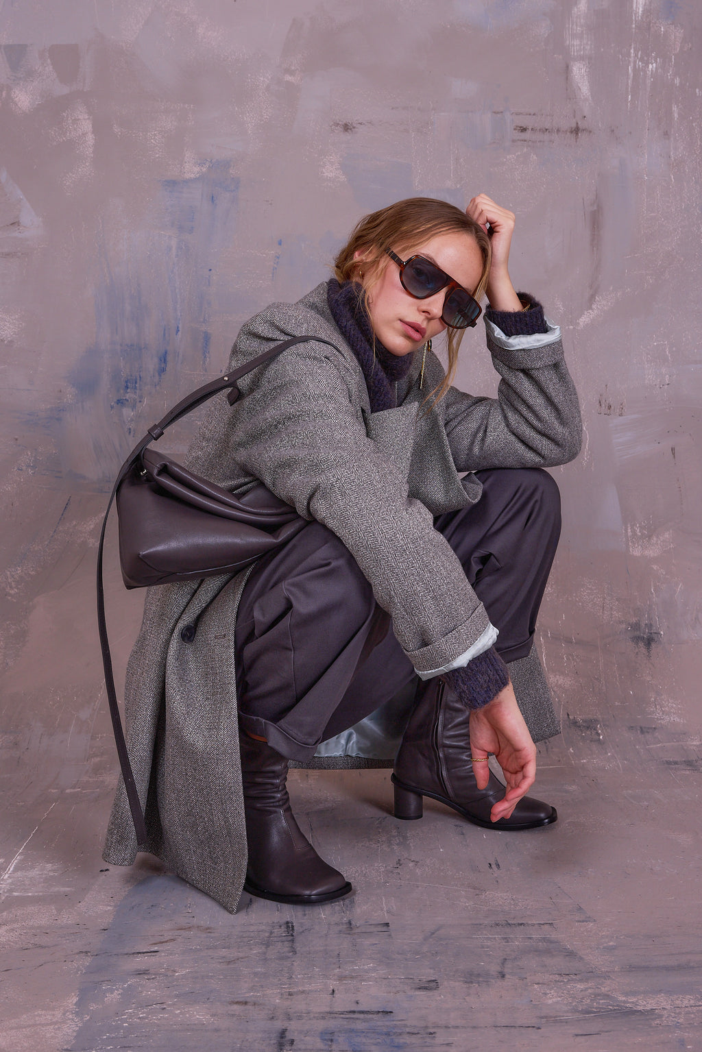 Gaspar formal coat in grey herringbone