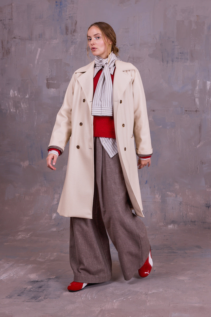 Gianni coat in cream faux leather