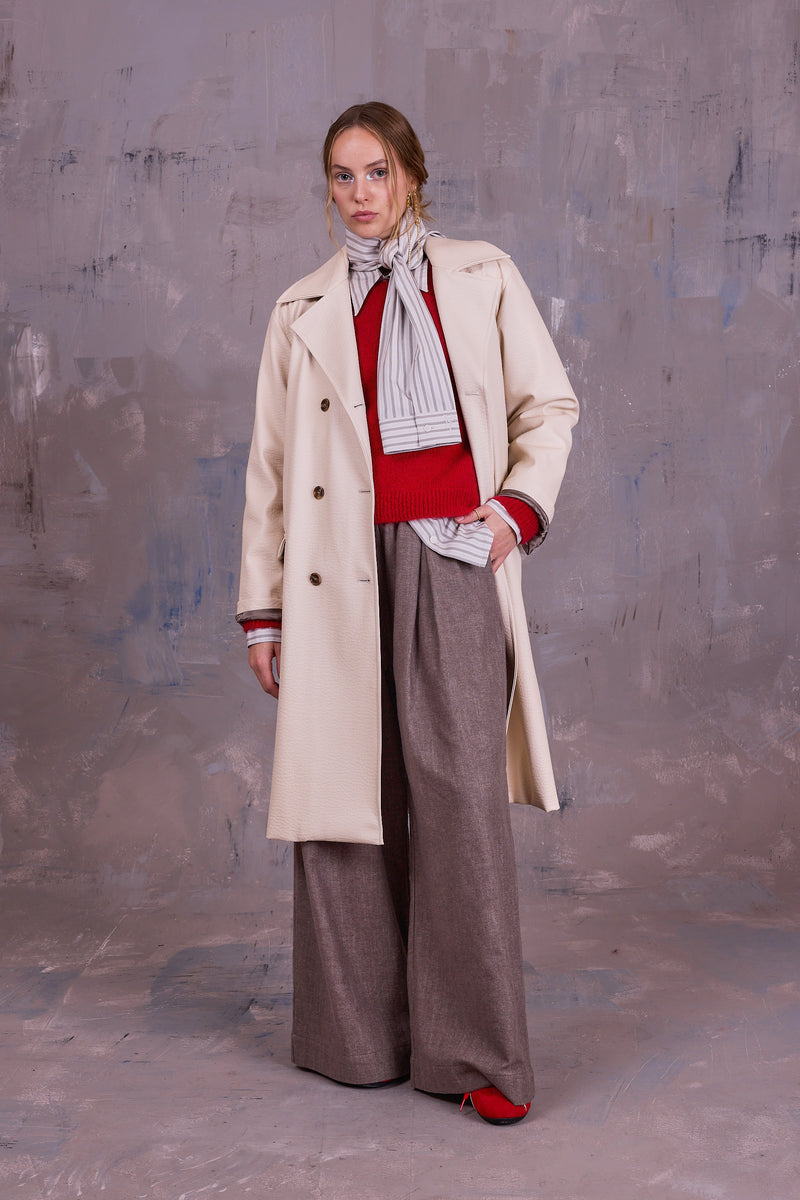 Gianni coat in cream faux leather