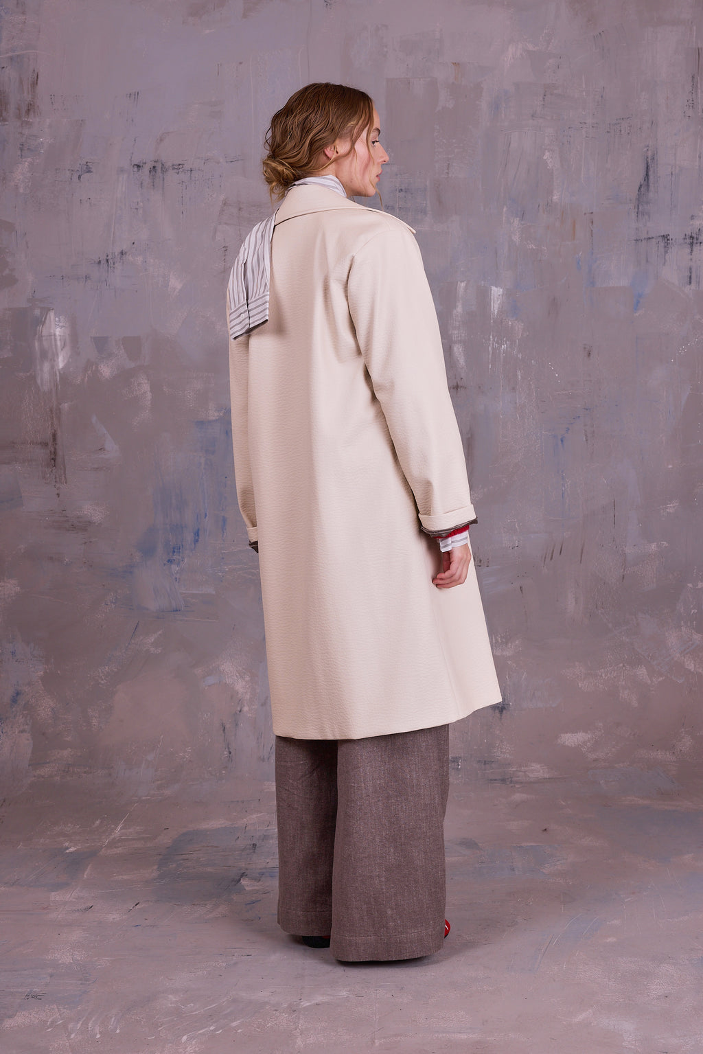 Gianni coat in cream faux leather