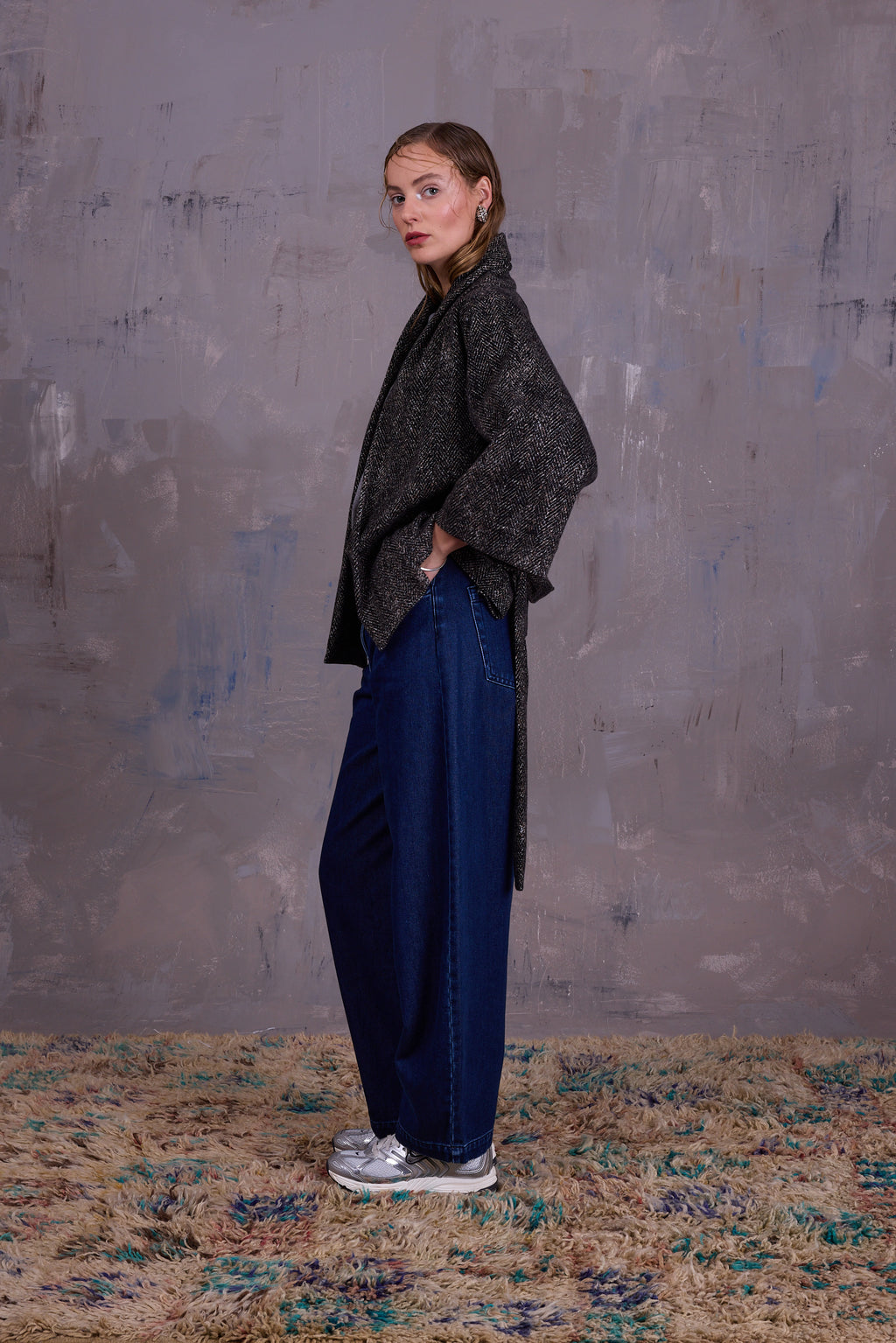 Ediz kimono jacket in dark herringbone
