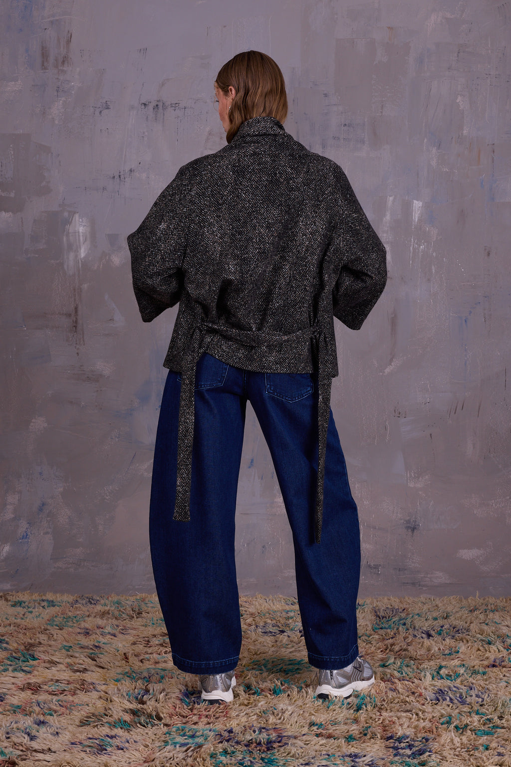 Ediz kimono jacket in dark herringbone