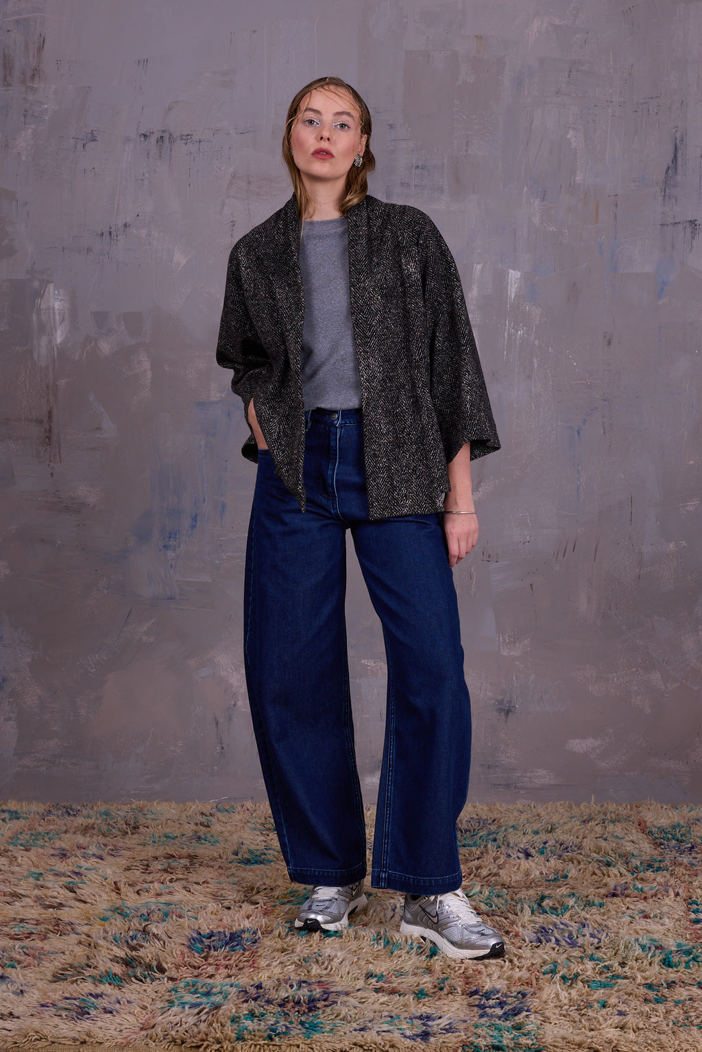 Ediz kimono jacket in dark herringbone