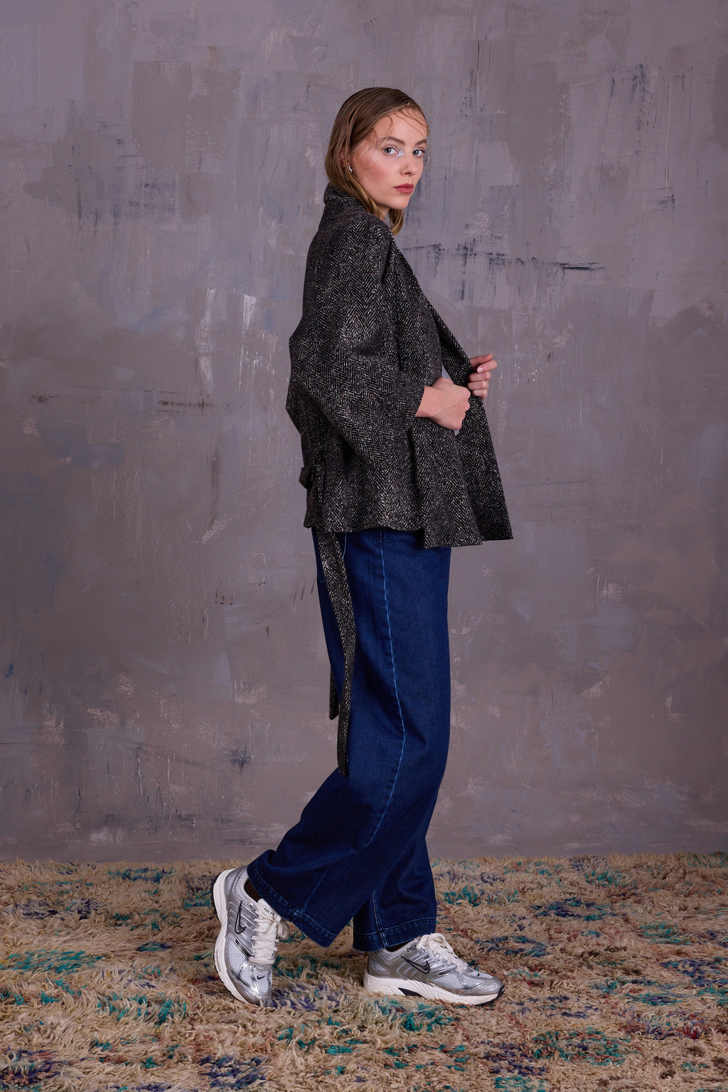 Ediz kimono jacket in dark herringbone