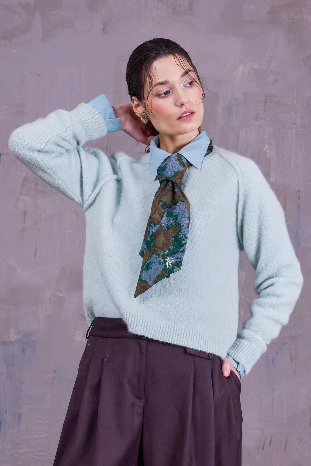 Gilke knitted sweater in light aqua