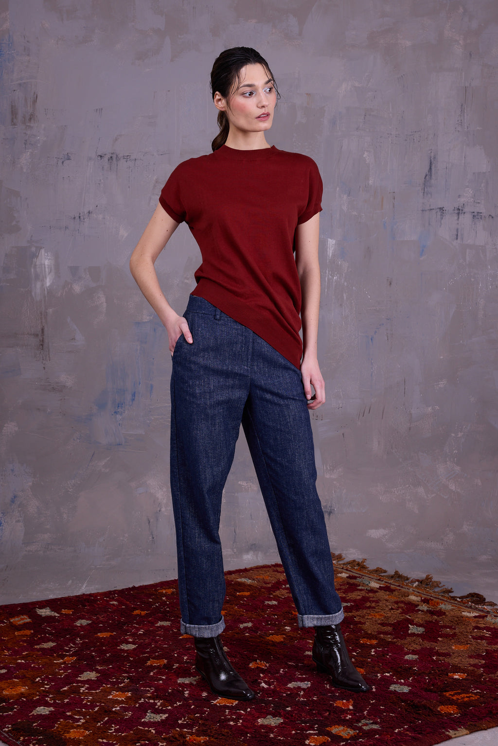 Fannie broek in denim gabardine