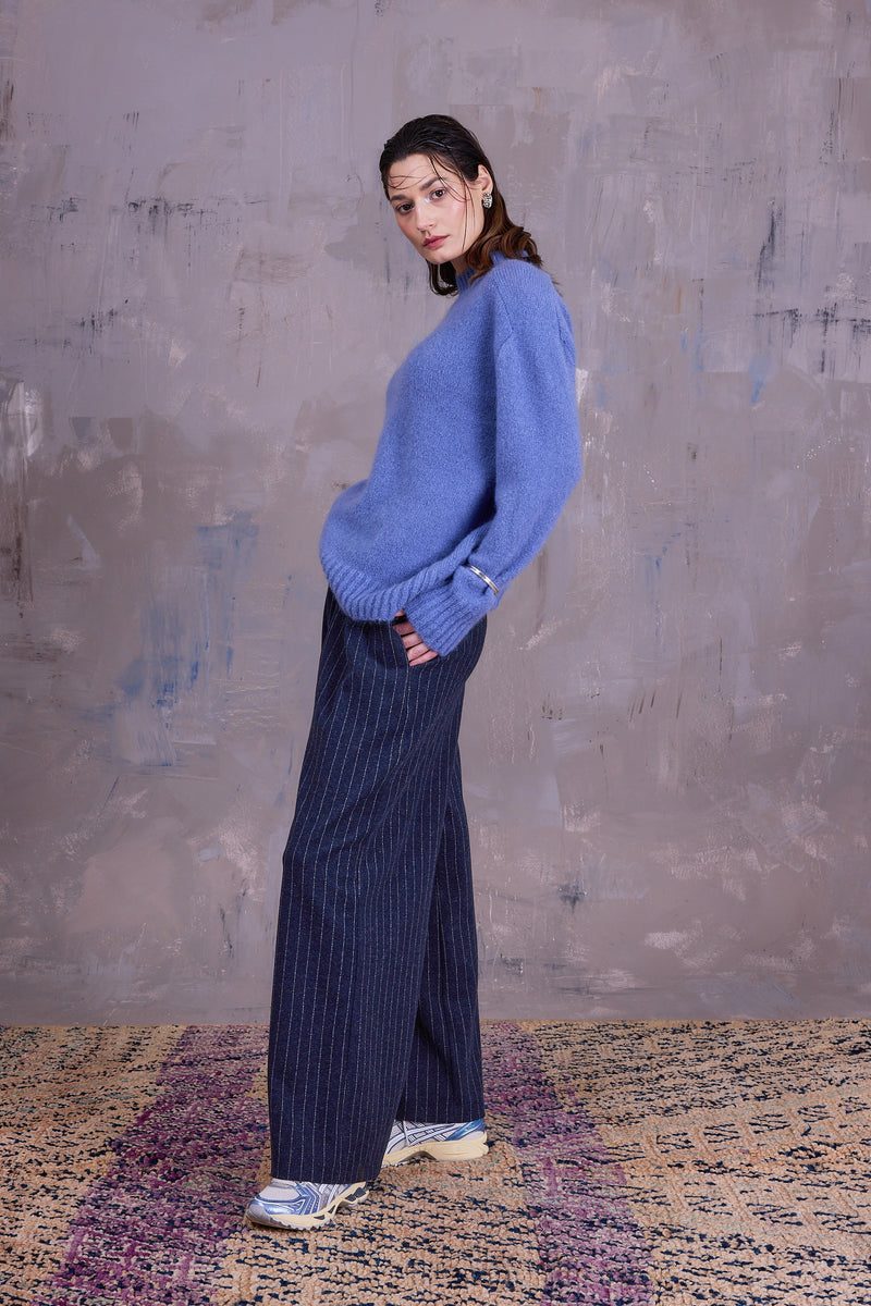 Egbert trousers in brown latte chalkstripe