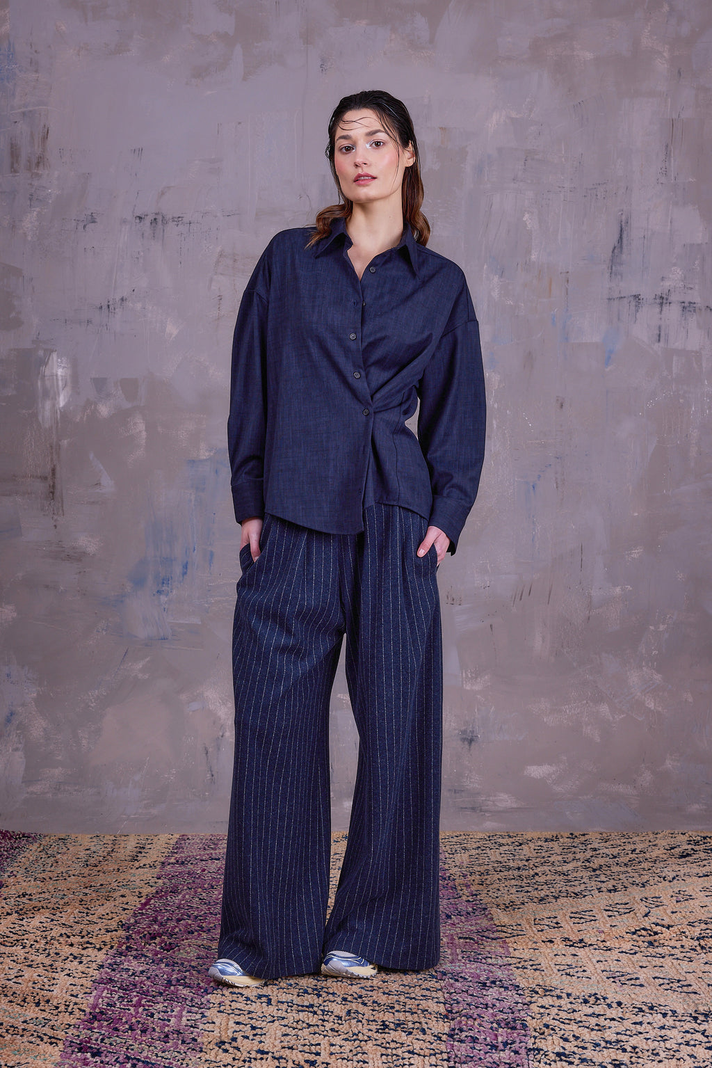 Egbert trousers in brown latte chalkstripe