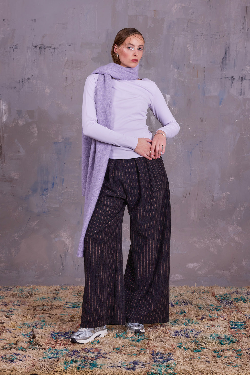 Egbert trousers in brown latte chalkstripe